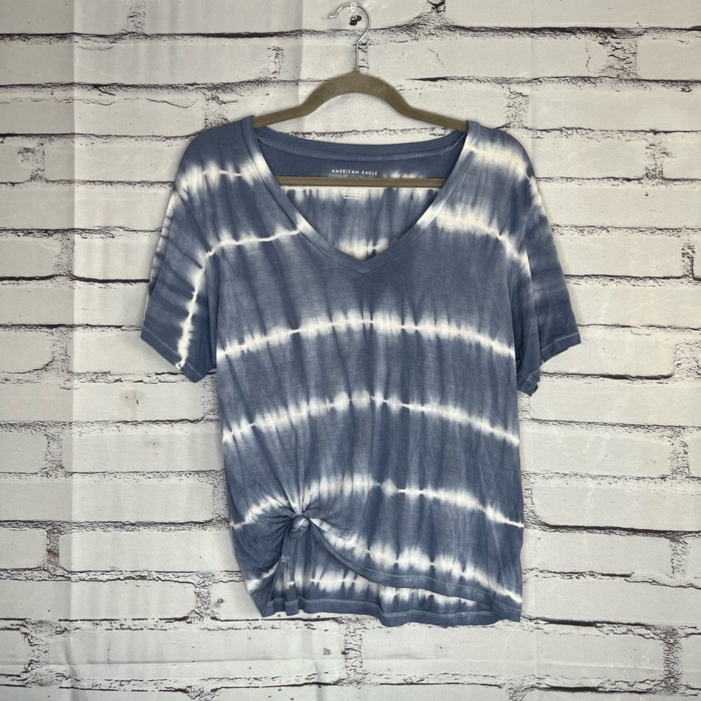 American Eagle Soft & Sexy Stripe Tee XS Blue‑Grey Blend Hi‑Low Casual Basic Y2K